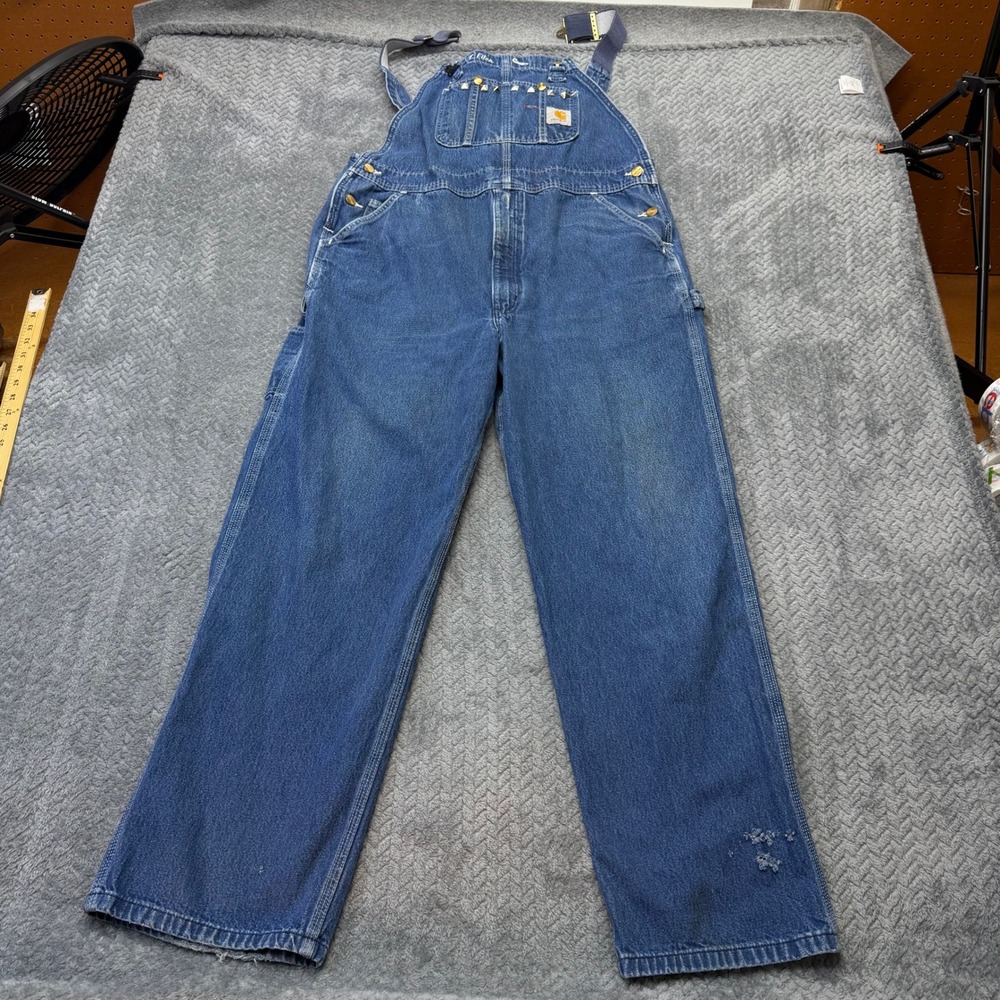 Carhartt Overalls Mens 40x30‎ Blue Denim Studded Custom R08 DNM Vintage Workwear